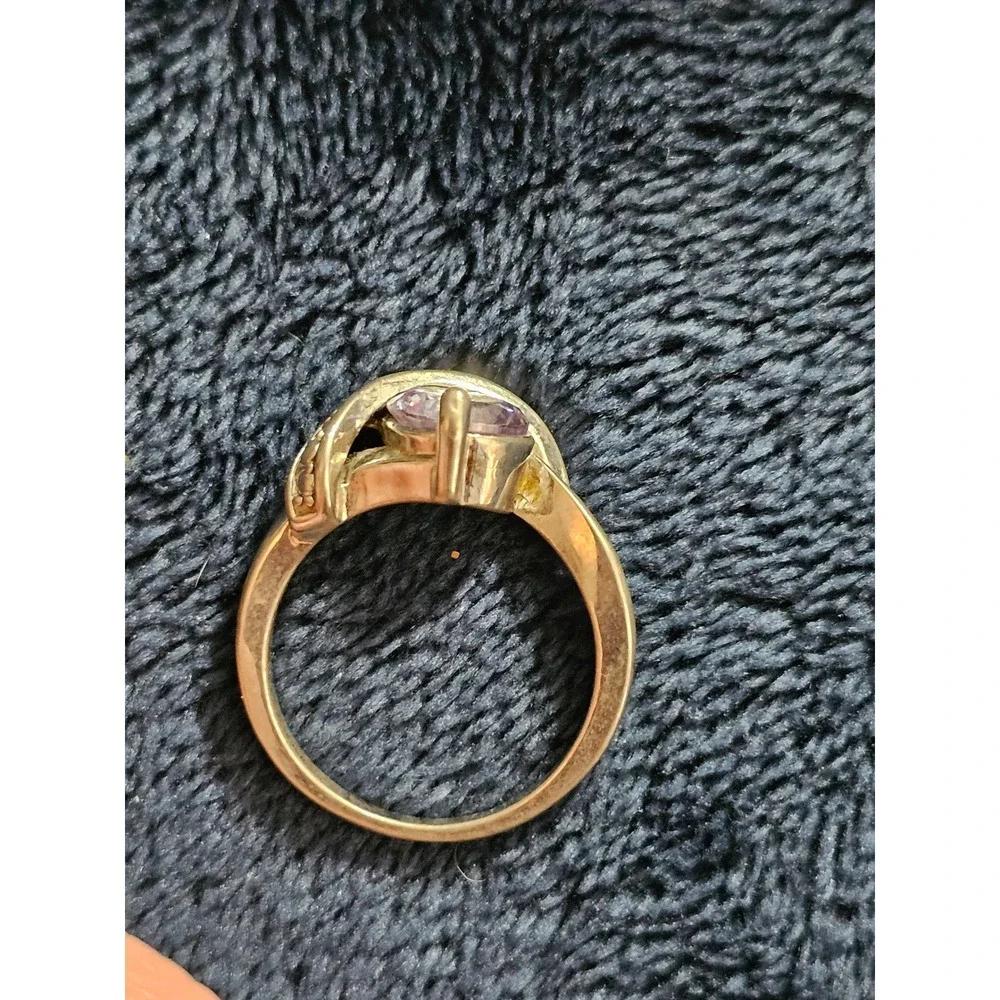 Silver Tone Lavender Round Cut CZ Bypass Cocktail Ring Size 7.75 P